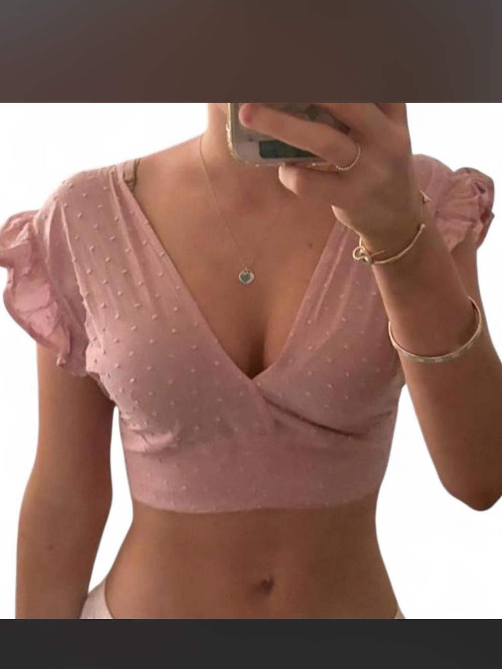 💝Dusty Pink Ruffle Tie Back Crop Top